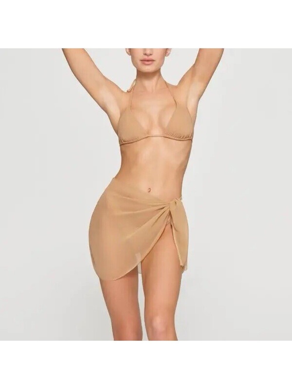 SKIMS Silk Chiffon Swim Cover Up Wrap Sarong Skirt Ochre Tan Nude Size S Small